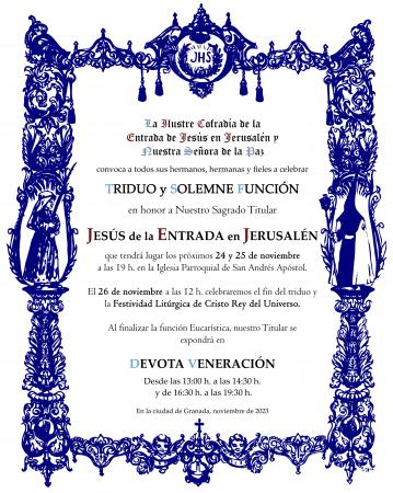 Cofradía Borriquilla Granada: TRIDUO Y FUNCIÓN SOLEMNE POR CRISTO REY DEL UNIVERSO