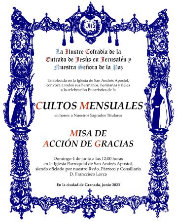 Cofradía Borriquilla Granada: CULTOS MENSUALES - ACCIÓN DE GRACIAS / JUNIO