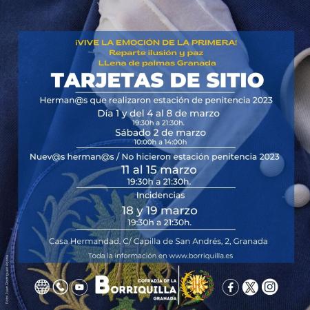 Cofradía Borriquilla Granada: REPARTO DE TARJETA DE SITIO Y HÁBITOS 2024