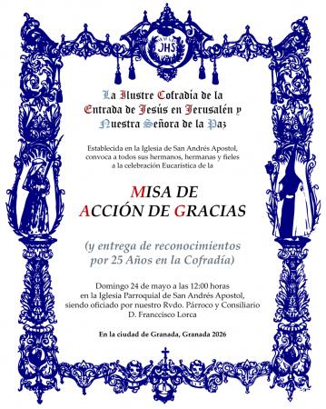Cofradía Borriquilla Granada: ACCIÓN DE GRACIAS 2026