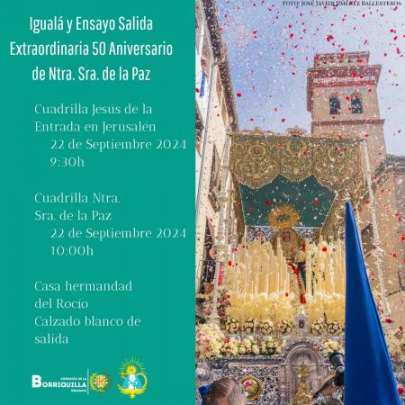 Cofradía Borriquilla Granada: IGUALÁ Y ENSAYO CUERPO COSTALEROS POR TRASLADO Y SALIDA EXTRAORDINARIA - 50 ANIVERSARIO DE NTRA. SRA. DE LA PAZ