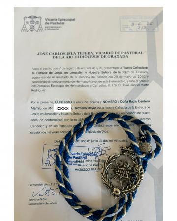 Cofradía Borriquilla Granada: Ratificación de Dña. Rocío Centeno Martín como Hermana Mayor de la Cofradía