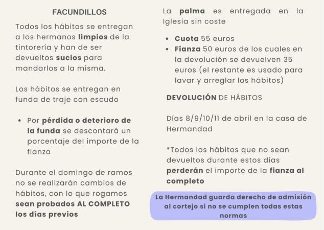 Cofradía Borriquilla Granada: NORMAS PARA LA ESTACIÓN DE PENITENCIA 2026 Y EDADES PARA PUESTOS